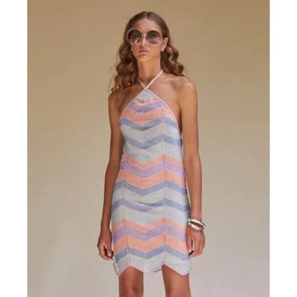 Suboo Kiki Halter Chevron Cocktail Sleeveless Beach Mini Dress Large - Picture 2 of 6